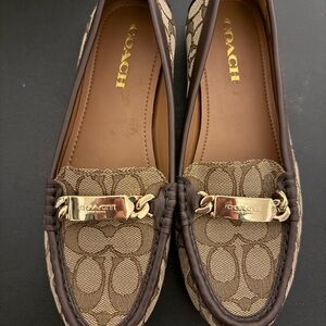 Coach Brown Flats with Signature Monogram and Gold Accent New without box